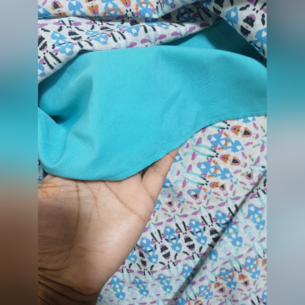 The Limited Halter Dress In  Blue and Orange Patterned Geometric. Size Medium - Picture 4 of 6